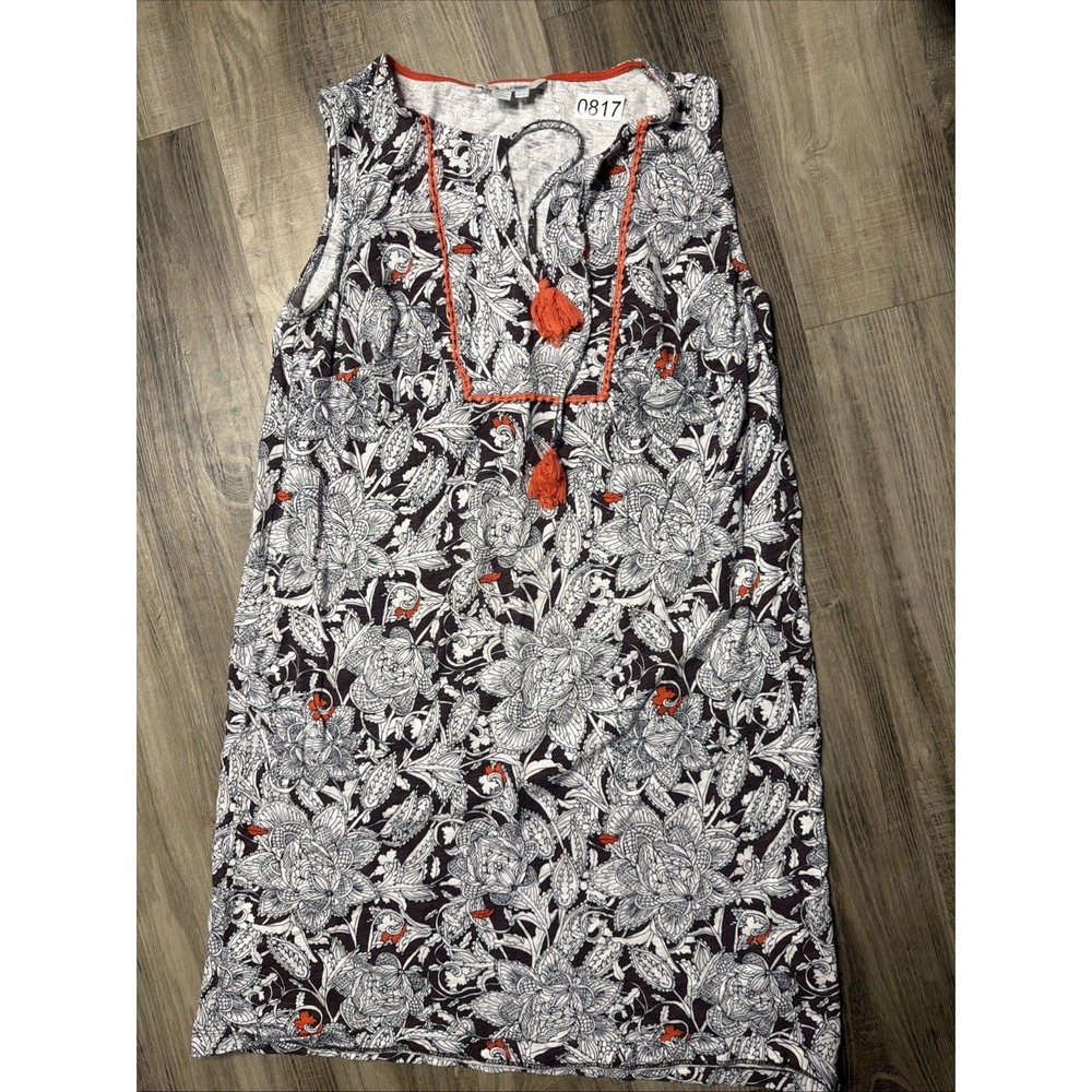 Boden Lana Brown White Floral Tassel Tie Keyhole Mini Sheath Dress Size 8R